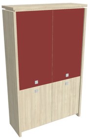 Verno magas szekrény 128 x 46 x 210 cm, kombinált ajtó, akác / piros