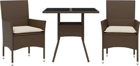 vidaXL 3 részes barna polyrattan/üveg kerti étkezőgarnitúra párnával