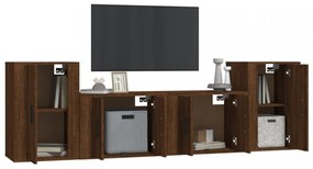 4 részes barna tölgy színű szerelt fa TV-szekrényszett