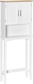 kleankin WC feletti szekrény magas, 2 ajtós, állítható polc belső térrel és tárolóval fürdőszobához, 20 kg teherbírású, 64 cm x 22 cm x 165 cm, Fehér