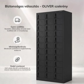 Fekete személyi szekrény a dolgozók számára: OLIVER, 900 x 1850 x 450 mm
