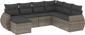 vidaXL 7 részes szürke polyrattan kerti ülőgarnitúra párnákkal