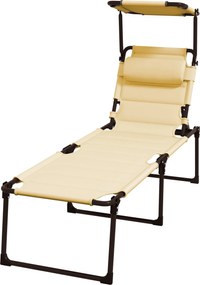 Outsunny Összecsukható Kerti Napozó Állítható Napernyővel 4-Szintes Dönthető Háttámlával és Fejtámasszal Teraszra Medencéhez 70x200x45 cm Krém | Aosom