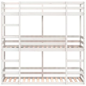 fehér tömör fenyőfa háromszintes ágy 90 x 200 cm