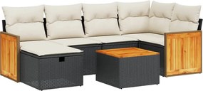 vidaXL 7 részes fekete polyrattan kerti ülőgarnitúra párnával