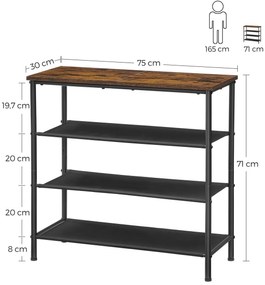 E1035 OLW cipősszekrény, régi fa, 3 polc