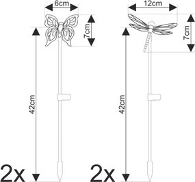 Globo 33949-4 Solar leszúrható színváltós műanyag pillangó, IP44, akkumullátorral: 40mAh 1,2 V, HxSZxM:60x70x420mm, tartozék: 1xLED 0,06W 3V, 4db/szett