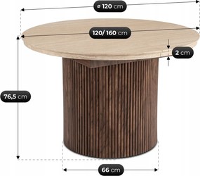 Modern bővíthető étkezőasztal AURELIO 120–160 cm travertin dió