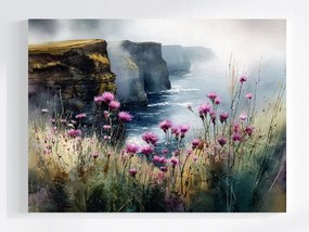 Vászonkép Canvas Tájkép Írország Mohair Sziklák Bogáncs Virágok 80x60