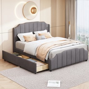 Kárpitozott ágy 140 x 200 cm 2 fiókos szürke bársony