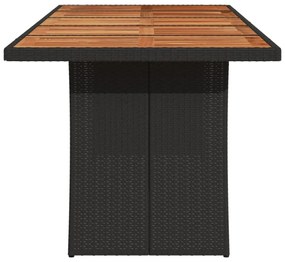 fekete polyrattan kerti asztal akácfa lappal 240 x 90 x 75 cm