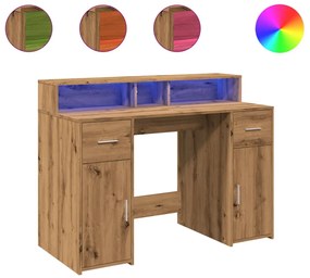 kézműves tölgy színű szerelt fa LED-es íróasztal 120x55x91 cm