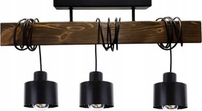 Lámpa csillár fa 3xE27 vastag gerenda Loft Fekete drót