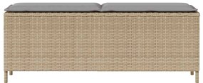 Bézs polyrattan kerti pad párnával 110x30x40,5 cm