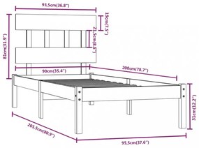 tömör fa ágykeret 90x200 cm