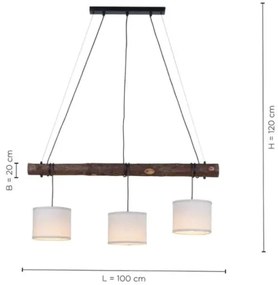 Leuchten Direkt 11238-79 - Csillár zsinóron BARK 3xE27/40W/230V