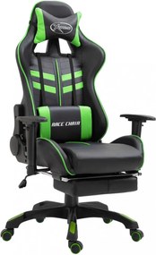 Zöld pu gamer szék lábtartóval