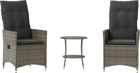 vidaXL 3 részes szürke polyrattan bisztrógarnitúra párnákkal