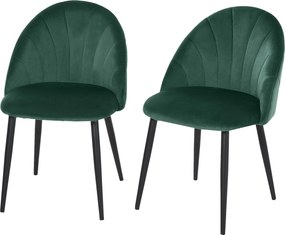 HOMCOM 2 db-os étkezőszék készlet kagyló formájú háttámlával, gyönyörű bársonyos megjelenés, párnázott ülőfelület lábtartóval, nappali szék acél lábak