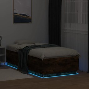 füstös tölgy színű szerelt fa ágykeret LED-del 90 x 190 cm