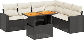 vidaXL 7 részes fekete polyrattan kerti ülőgarnitúra párnával