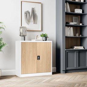 Alacsony fém irattartó szekrény BEATA, 900 x 930 x 400 mm, Eco Design: fehér/ sonoma tölgy