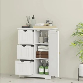 HOMCOM Fürdőszobaszekrény, fiókos komód, 3 fiók, polc, MDF, 60 x 30 x 80 cm, fehér