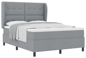 Boxspring Ágy Mattal - Világosszürke, 140x200 cm, Szövet