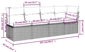 4 személyes bézs polyrattan kerti kanapé párnával