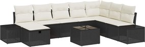 vidaXL Kerti Kanapé Szett párnával 9 pcs Fekete Poli rattan