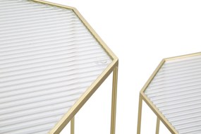 hatszögletű kisasztal készlet geometrikus vázzal és üveglappal – 2 db – aranyszínű