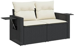 2 személyes fekete polyrattan kerti kanapé párnával