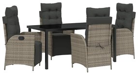 vidaXL Kert étkező szett párnával 5 pcs Szürke polirattan