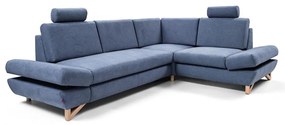 AVESTA kihúzható, jobbos L-alakú kárpitozott ülőgarnitúra tárolóval, kék