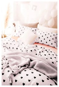 Fehér egyszemélyes hosszabbított háromrészes renforcé pamut ágyneműhuzat lepedővel 160x220 cm Mini Hearts – Mila Home