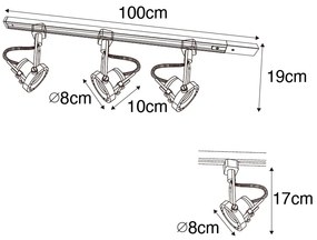 Ipari sínrendszer 3 spotlámpával, 1 fázisú fekete - Suplux