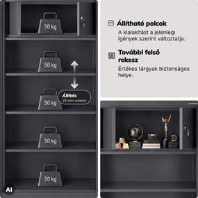 Fém iratszekrény belső rejtett rekesszel, antracit, 900x1850x450 mm: TOMASZ