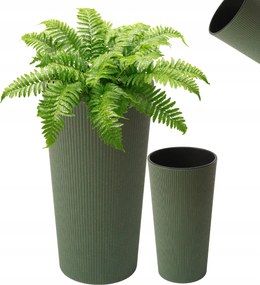 Magas Erdei Zöld Kaspó 46 Cm-es, Bordázott Betéttel