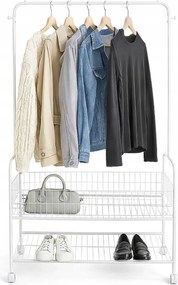 Fehér Gurulós Akasztó 2 Polccal Ruhatartó Állvány