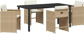 vidaXL Kert étkező szett párnával 5 pcs Bézs polirattan