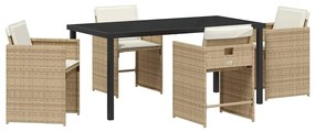 vidaXL Kert étkező szett párnával 5 pcs Bézs polirattan