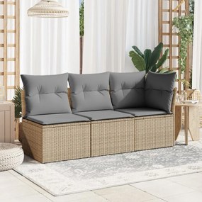 3 személyes bézs polyrattan kerti kanapé párnával