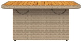 bézs polyrattan és akácfa kerti asztal 90 x 55 x 71 cm