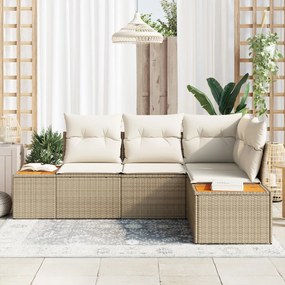 4 darabos kerti kanapé szett párnákkal Bézs Poli Rattan Akác