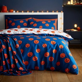 Kék-narancssárga mikroplüss takaró Halloween mintával 130x170 cm Halloween Pumpkins – Catherine Lansfield