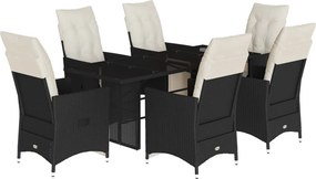 vidaXL 7 részes fekete polyrattan kerti étkezőgarnitúra párnával