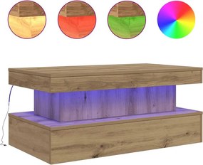 vidaXL kézműves tölgy színű dohányzóasztal LED-lámpákkal 90x50x40 cm