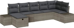 vidaXL Kerti Kanapé Szett párnával 7 pcs Szürke polirattan