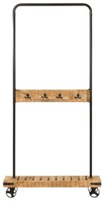 tömör mangófa és vas ruhaállvány kerekekkel 90 x 35 x 190 cm