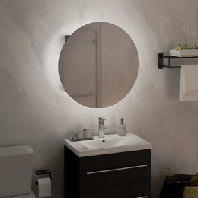 szürke fürdőszoba-szekrény kerek tükörrel/LED-del 40x40x17,5 cm